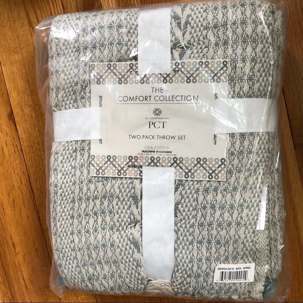 🟦◻️ Set of 2 Woven Batik Cotton Throws ◻️🟦